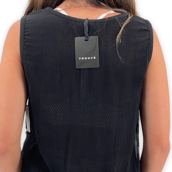 NEW Trouve Sleeveless Top Sheer Mesh Textured Layers Going Out Top Black | XS - Picture 7 of 11